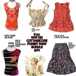 90'S Y2K VTG. COTTAGECORE FOREST FAIRY SKIRT TOPS BUNLDE S/M
